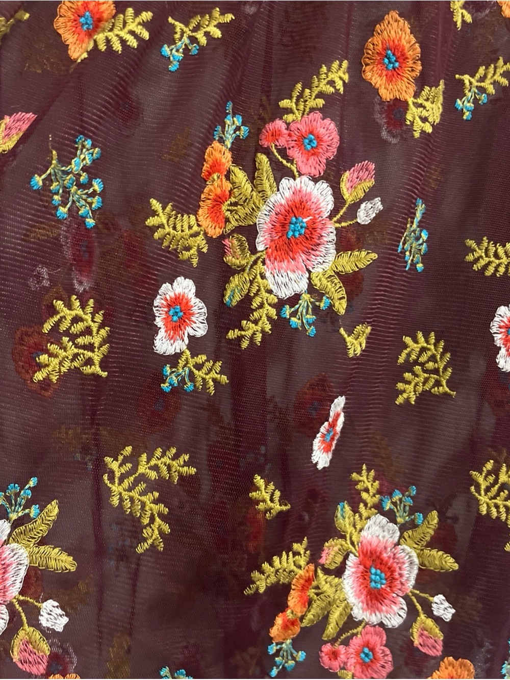 Feather Bone By Anthropologie Sheer Floral Embroidered Top MultiColor Blooms - Picture 5 of 5